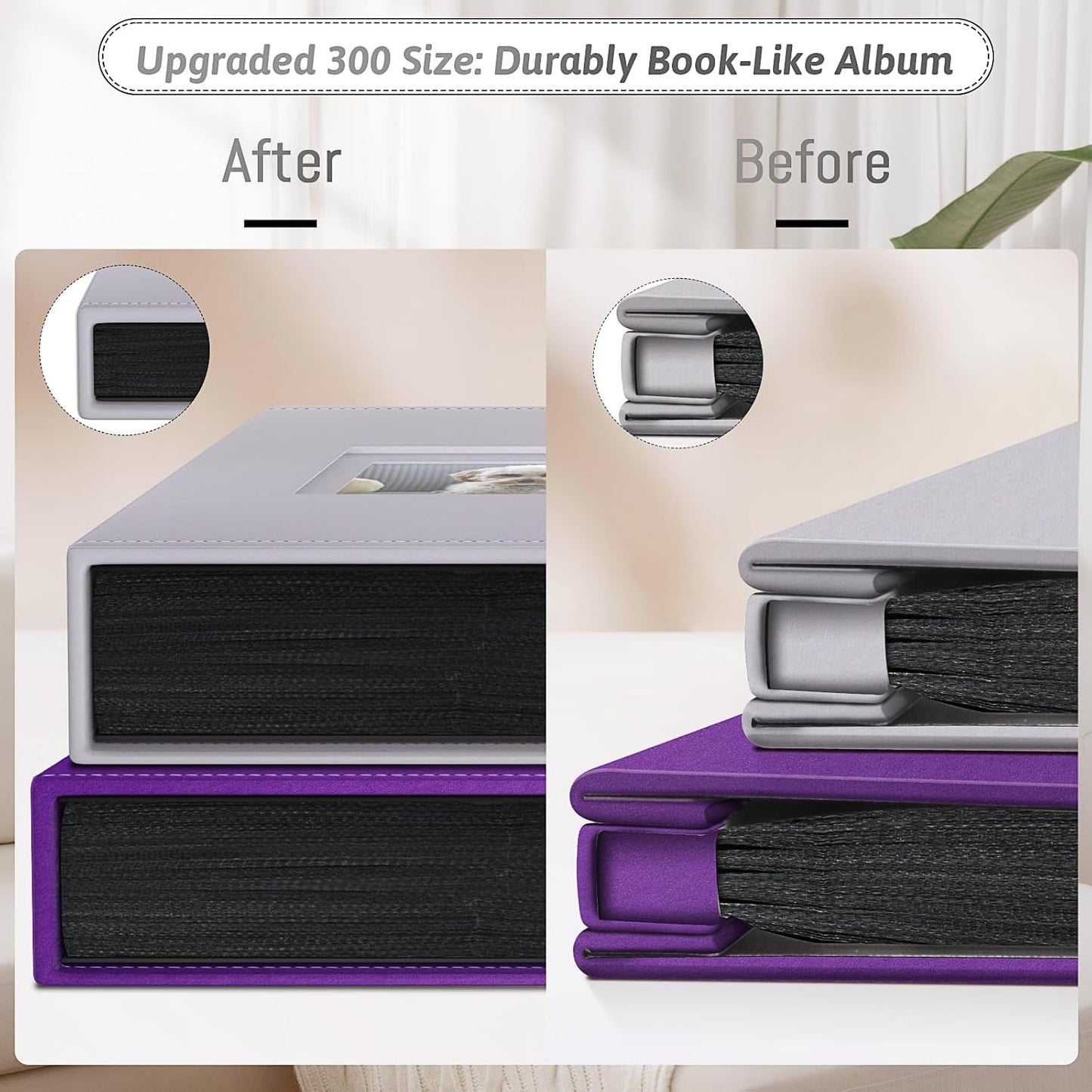 Popotop Photo Album 4x6 300 Pockets with Leather Hardcover Cover, Small Photo Album Holder Book with 50Pcs Pages for Family Travel Wedding Baby Gifts