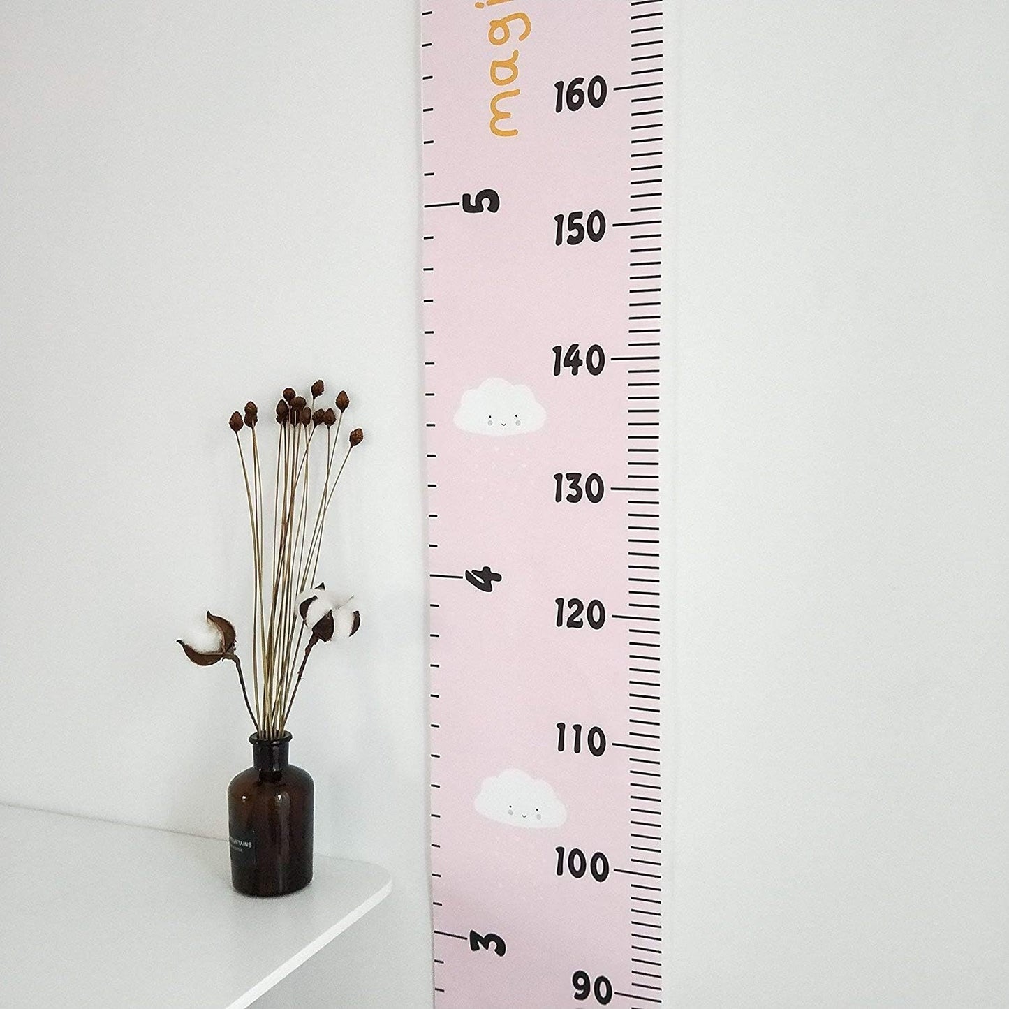 Kids Growth Chart, Wood Frame Fabric Canvas Height Measurement Ruler from Baby to Adult for Child's Room Decoration 7.9 x 79in (7.9 x 79in, Pink - Cloud)