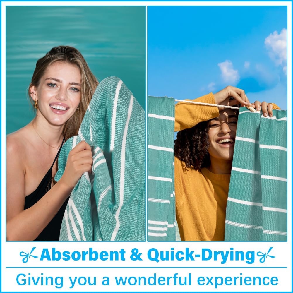 Oversized Turkish Beach Towel Blanket XXL Cotton Sandproof Towels Boho Woven Extra Large Big Sand Free Giant Throw Thick Blankets Huge Quilt XL Picnic Camping Necessities Cloud For Adult Gifts Teal