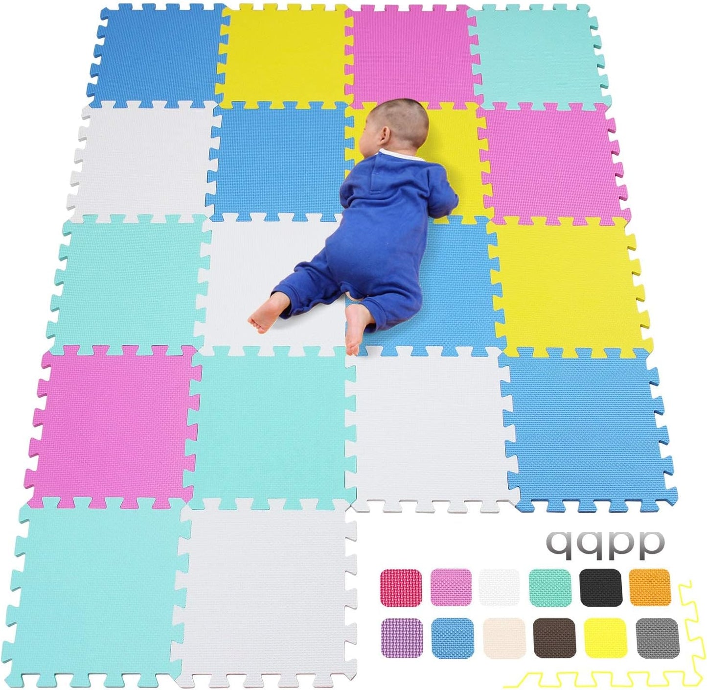 qqpp EVA Rubber 18 Tiles Interlocking Puzzle Foam Floor Mats - Baby Play Mat for Playing | Exercise Mat for Home Workout. QC-ACEGHb18N