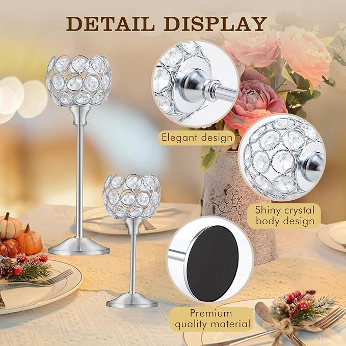 Crystal Candle Holders Set of 16 for Wedding Centerpieces Gold Or Silver Candle Holders Bulk Decorative Tealight Candle Holder for Wedding, Party,Table Centerpieces Decoration (Silver, 4Sets(12 Pcs))