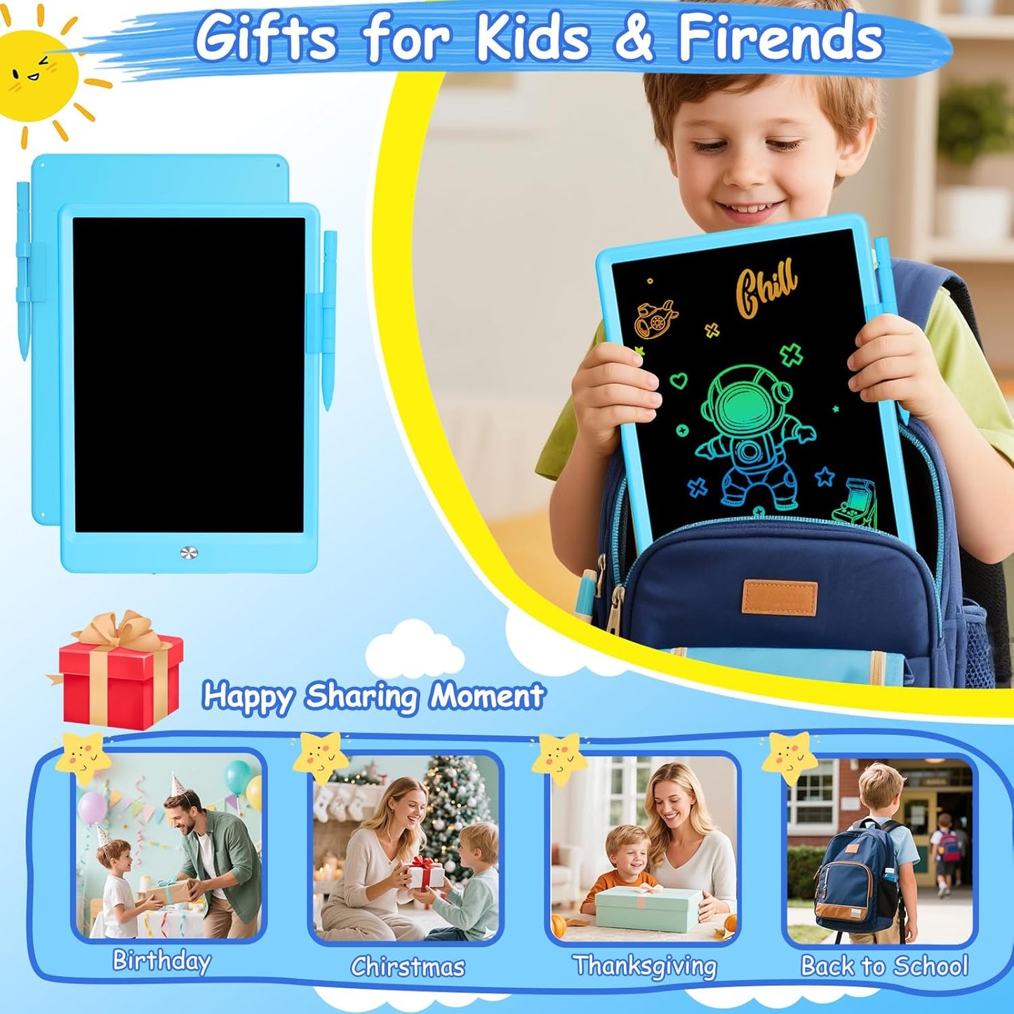 Decute Kids Toys LCD Writing Tablet with Stylus, 10 Inch Erasable Toddlers Doodle Board, Reusable Drawing Pad for Kids, Educational Christmas Birthday Gift for 3 4 5 6 7 8 Girls Boys Toddler Blue