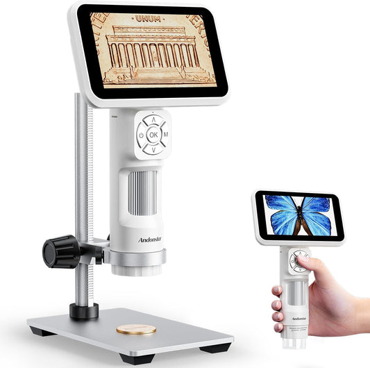 Andonstar Digital Microscope, 5" 1080P Coin Microscope Camera for Error Coin with 7.3" Metal Stand for Adults Kids, Handheld USB Coin Magnifier with 8 Adjustable LED Lights, Windows Mac PC View, AD115
