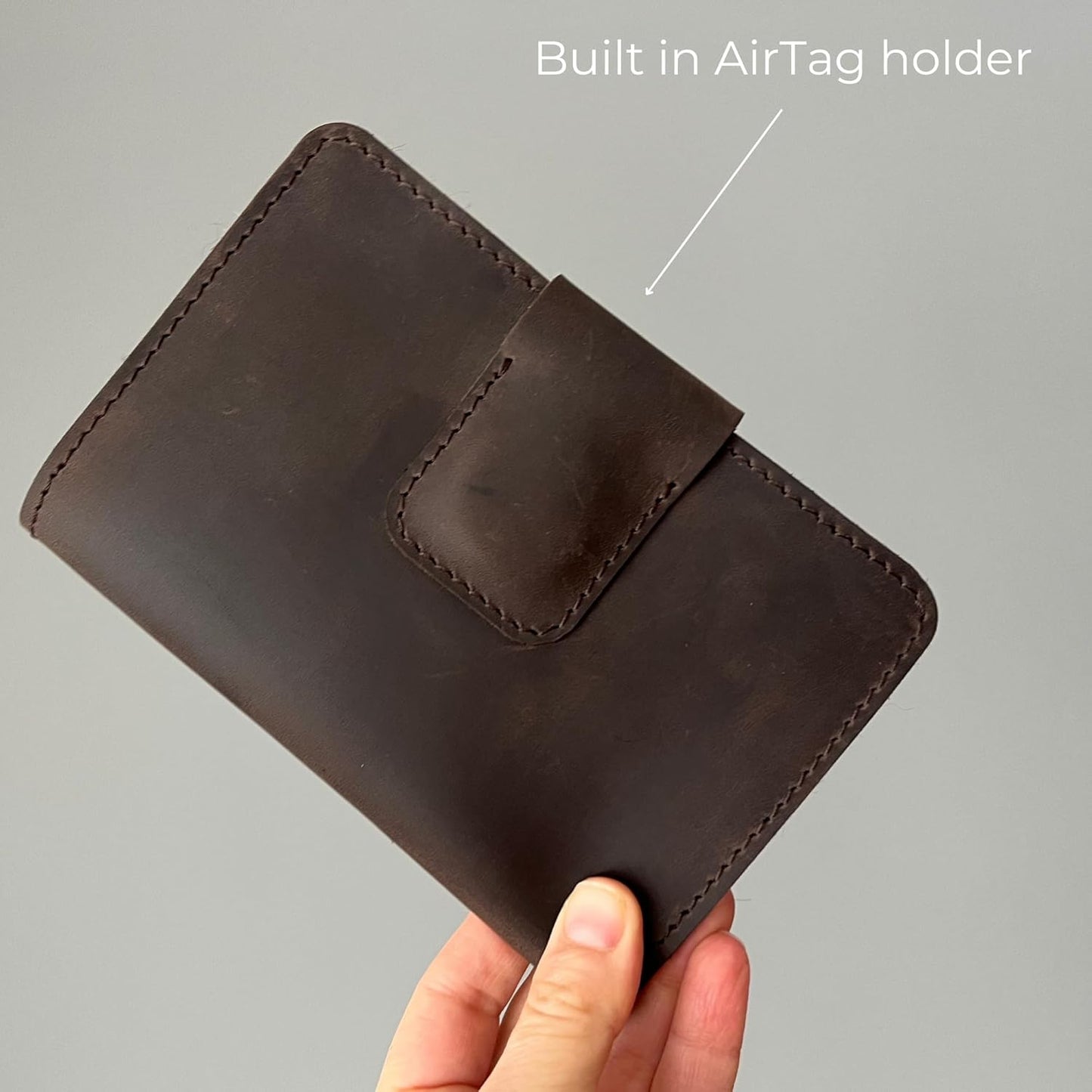 Passport Holder Compatible with AirTag Family Passport Holder Wallet for 2, 3, 4 Made from Premium Full Grain Leather and Wool Felt Brown Color. CITYSHEEP