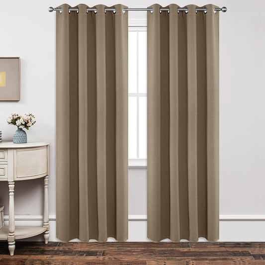 Joydeco Blackout Curtains 84 Inch Length 2 Panels Set, Thermal Insulated Long Curtains& Drapes 2 Burg, Room Darkening Grommet Drapes for Living Room Bedroom Window (W52 x L84 Inch, Khaki)