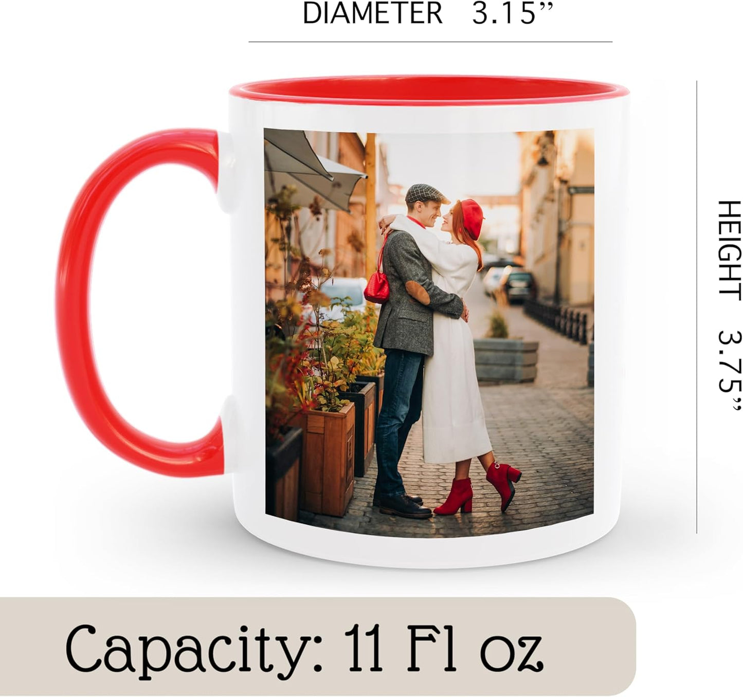 Personalized Coffee Mug | Custom Photo Text or Logo Ceramic Mug | Customized 11 Oz Tea Cup – Unique Gift for Men & Women | Taza Personalizadas Design with Picture and Words | White – Red