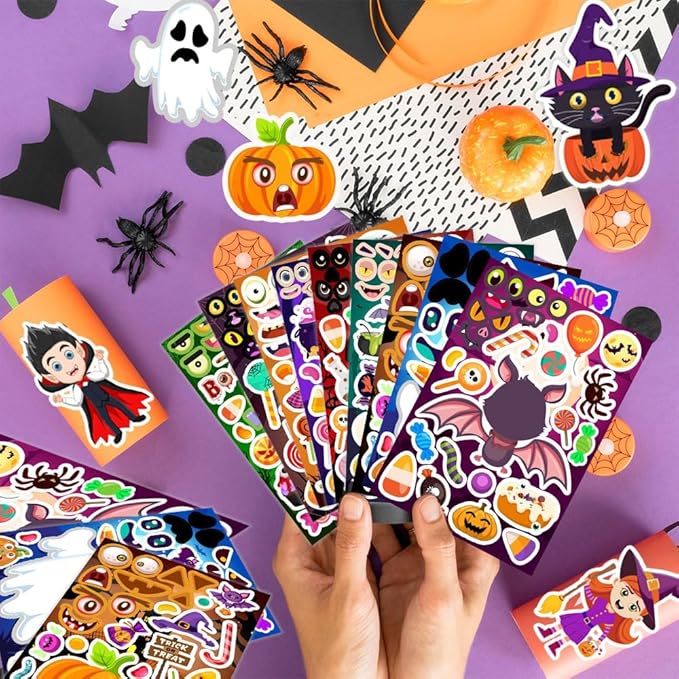 36 Sheets Halloween Stickers for Kids, Make Your Own Halloween Stickers, Halloween Party Games Stickers, Halloween Party Favors DIY Crafts Trick or Treat Party Supplies