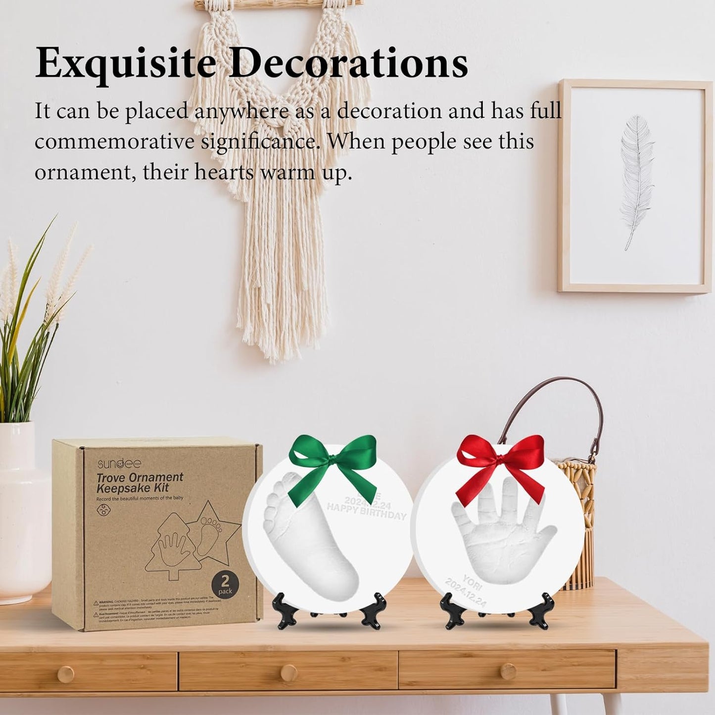 Baby Handprint Footprint Keepsake Ornament Kit, Personalized Baby Foot Printing Kit for Newborn Clay Impression Handmade DIY Imagination to Create