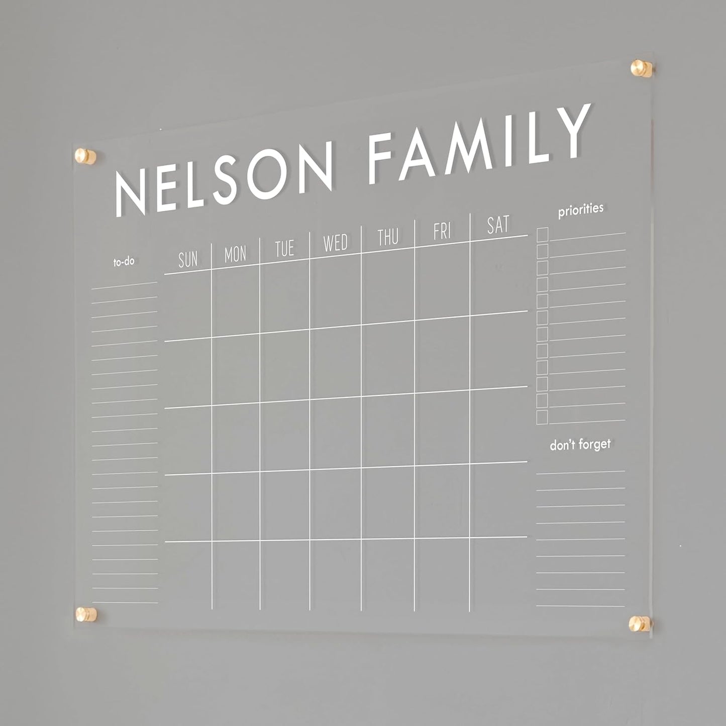 Personalized Clear Acrylic Calendar for Wall, Calendar Whiteboard for Wall, Dry Erase Wall Calendar, Wall Calendar Organizer System for Home (Block, White, 38"W x 26"H)