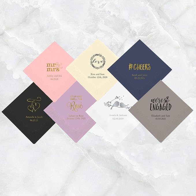 Weddingstar Personalized Printed Paper Napkins 3-Ply 40 Pack Dinner - Rectangular Fold Ivory