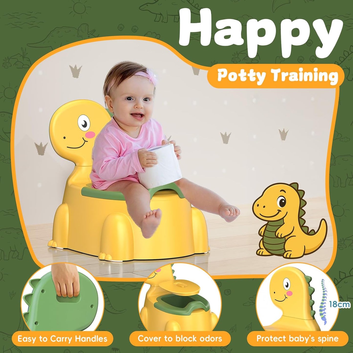 Potty Training Toilet Toddler Potty Chair Kids Boys Girls Dinosaur Animal Comfortable Potties Training Seat for Childrens Ages 1-3 Portable Baby Toilets with Lid Back Easy to Clean Potty Trainer