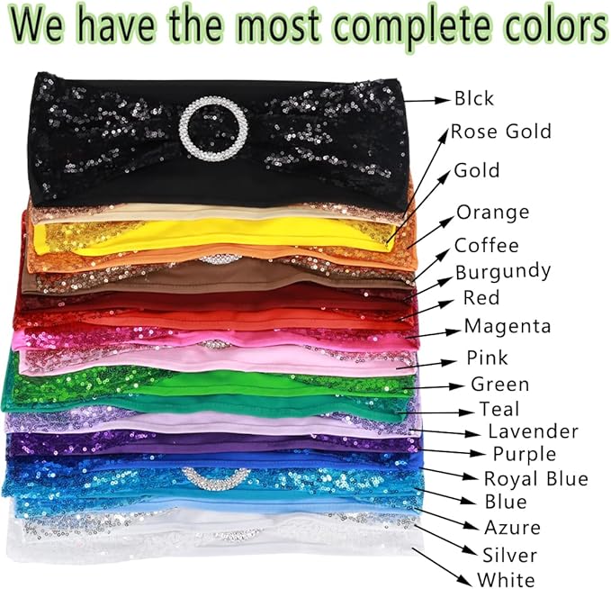 50 Pcs Chair Sashes Sequin Stretch Chair Bands Spandex Polyester Bows for Party Hotel Wedding Banquets Decoration - Green