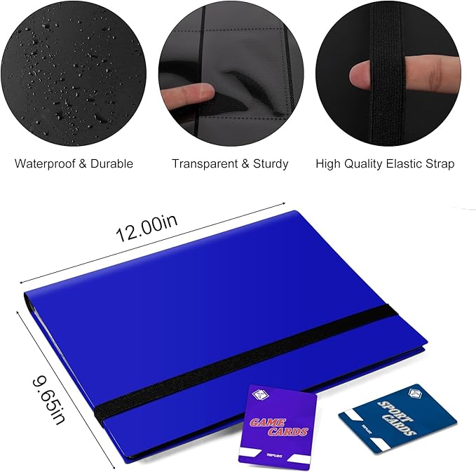 Trading Card Folder Album 9 Pocket Card Album Binder, Card Collectors Album with 360 Side Loading Pocket Binder Fit for MTG Commander TCG Game Cards, Sports Cards(Navy Blue)