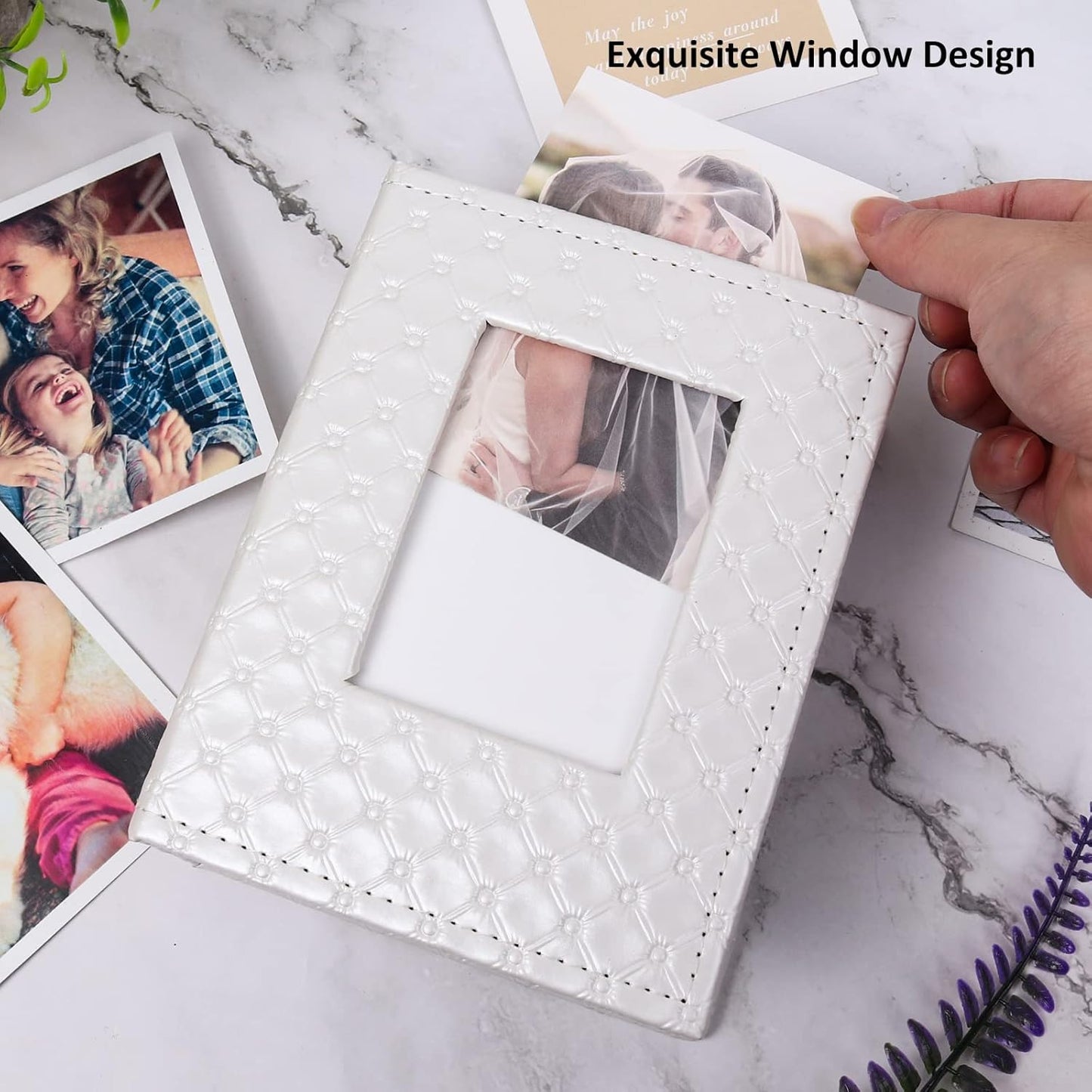 RECUTMS Photo Album 4x6 100 Pockets Photos, Button Grain PU Leather Photo Books Small Picture Album for Baby Family Wedding Christmas Photo Albums Holds 100 Vertical Photos （White）