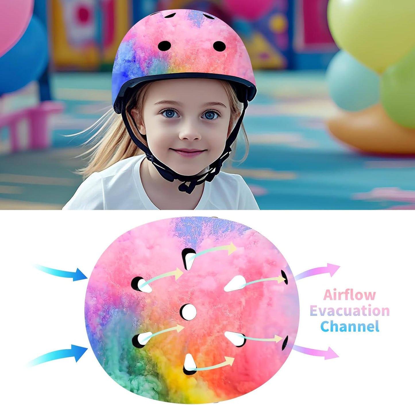 Adjustable Color Gradient Skateboard Helmet for 3-5-8-14+Ages【Toddler Kids Youth Adult】 Girls Boys Woman.Bike Helmet for Multi-Sports Cycling Bicycle Scooter Inline Roller Skate Rollerblading