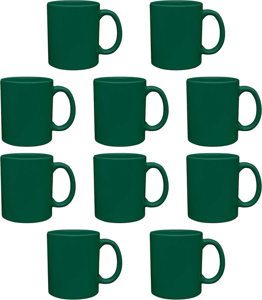 DISCOUNT PROMOS Ceramic Coffee Mugs 11 oz. Set of 10, Bulk Pack - Coffee cup set, Iced coffee cup, Gaming mug - Green