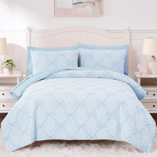 Full Size Comforter Sets with Sheets for Girls-7 Pieces Full Size Bedding Sets with Light Blue Comforter, Sheets, Pillowcases & Shams for Kids (Light Blue Diamond, 76" X 86")