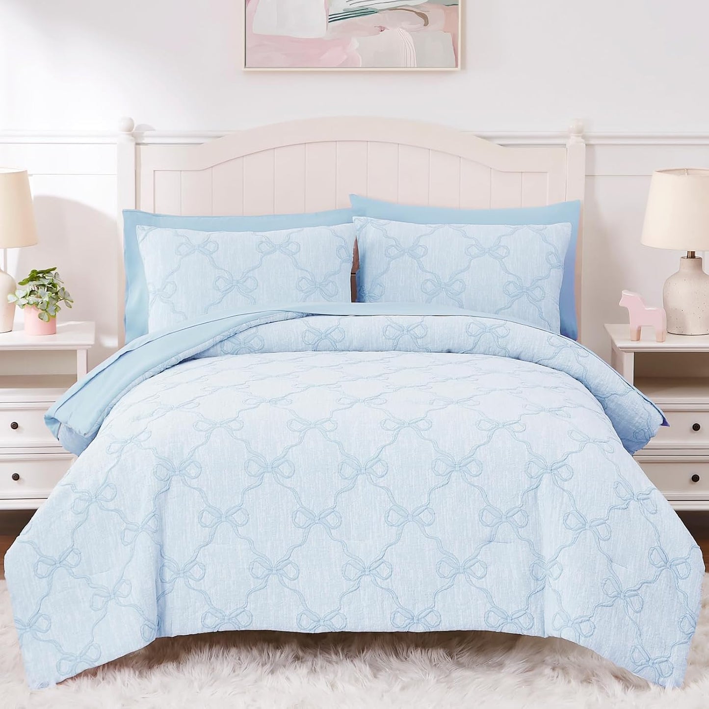 Twin Comforter Set with Sheets for Girls-5 Pieces Twin Bedding Sets with Light Blue Comforter, Sheets, Pillowcase & Sham for Kids (Light Blue Diamond, 66" X 86")