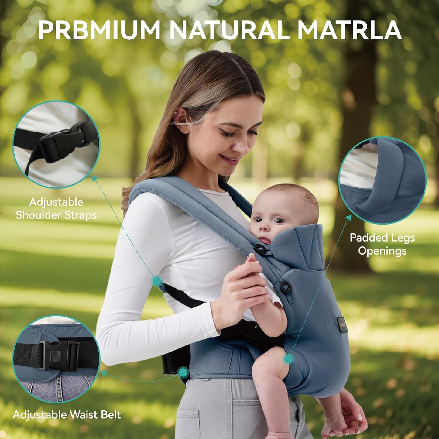 Baby Carrier Newborn to Toddler, 7-45 lbs with Natural Material, Ergonomic Design,Versatile and Adjustable,Hands Free for Moms&Dads,Blue