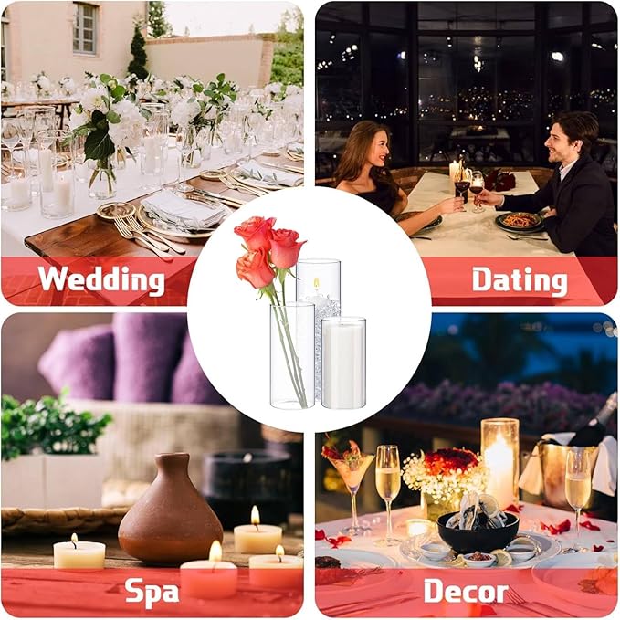 Thin Glass Cylinder Vases 2.5''/3.3'' Diameter 2mm Wall Thickness Clear Flowers Vase Hurricane Floating Candles Holders for Table Centerpieces Wedding Decor(3.3'' X 5.9'',7.9'',9.8'',36 Pcs)