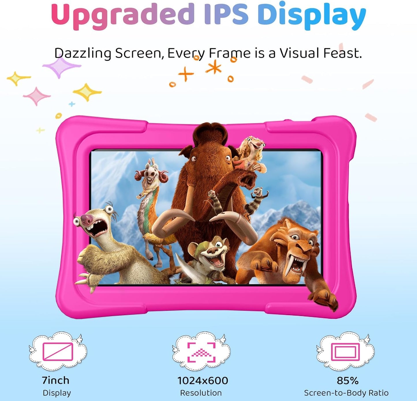 Kids Tablet, 7 inch Android 15 Tablet for Kids, 8GB+32GB 1TB Expand, Quad-Core Toddler Tablets with Shockproof Case, BT5.0, WiFi 5, Parental Control, Games, Dual Camera (Rose)