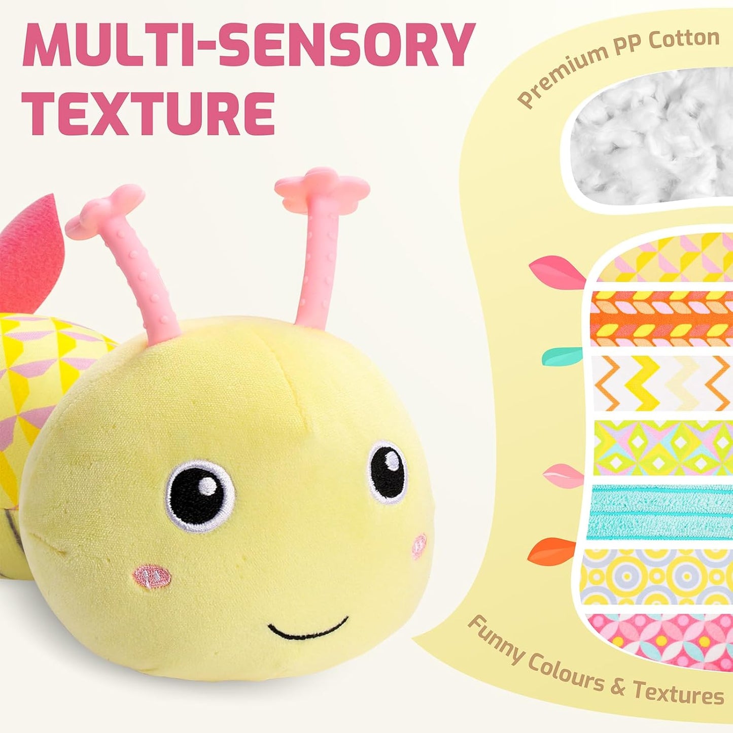 Sumobaby Baby Girl Toys Musical Caterpillar, Stuffed Animal Activity Soft Toys with Teether,Multi-Sensory Crinkle, Rattle and Textures,for Tummy Time baby toys 0 to 12 months Girls,Caterpillar(Yellow)