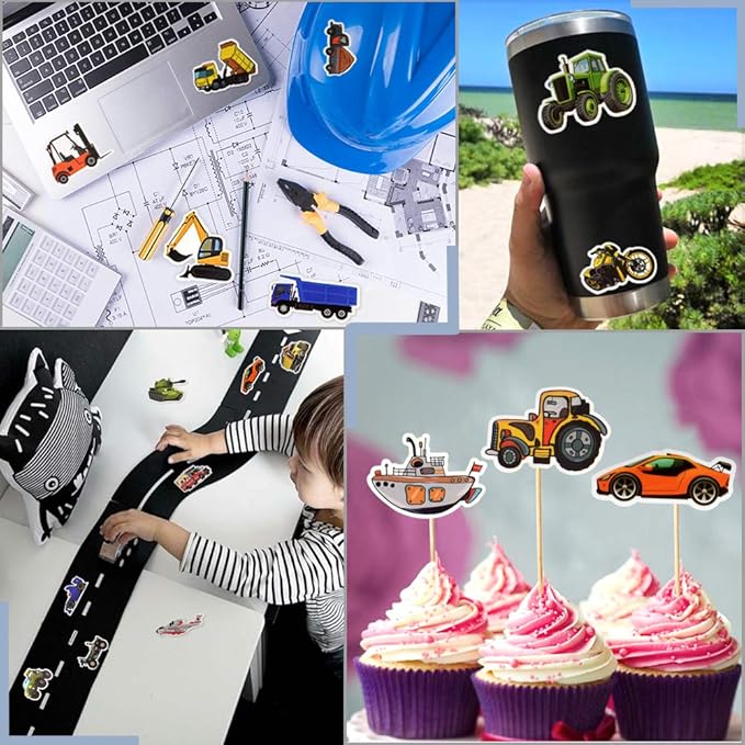 QTL Truck Stickers for Kids Boys Tractor Stickers for Water Bottles Easter Basket Stuffers Gifts for Kids Boys 50Pcs