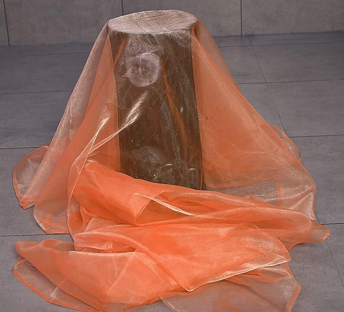 VDS Light Orange Organza Fabric, 60 Yards Continuous, 45” Wide, Wedding Party Decoration Iridescent Crystal Sheer Shiny Organza Tulle Bridal Dress DIY Crafts Costume Sewing Backdrop Arch Cloth