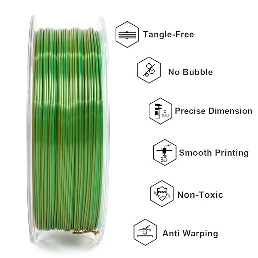 Geeetech 3D Printer Silk PLA Dual Color Filament, Metal-Like Shiny Silk Filament 1.75mm 1kg (2.2lbs) Spool, Dimensional Accuracy +/- 0.02 mm, Silk Yellow Green