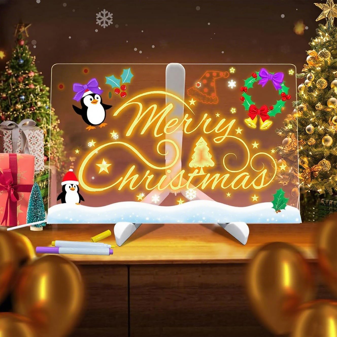 LED Note Board with Colors, 7 Colors Acrylic Message Board with Light, LED Drawing Board Gifts for Kids, Dry Erase Board with Adjustable Stand for Office School Home Decor (7.87 * 11.81 in)