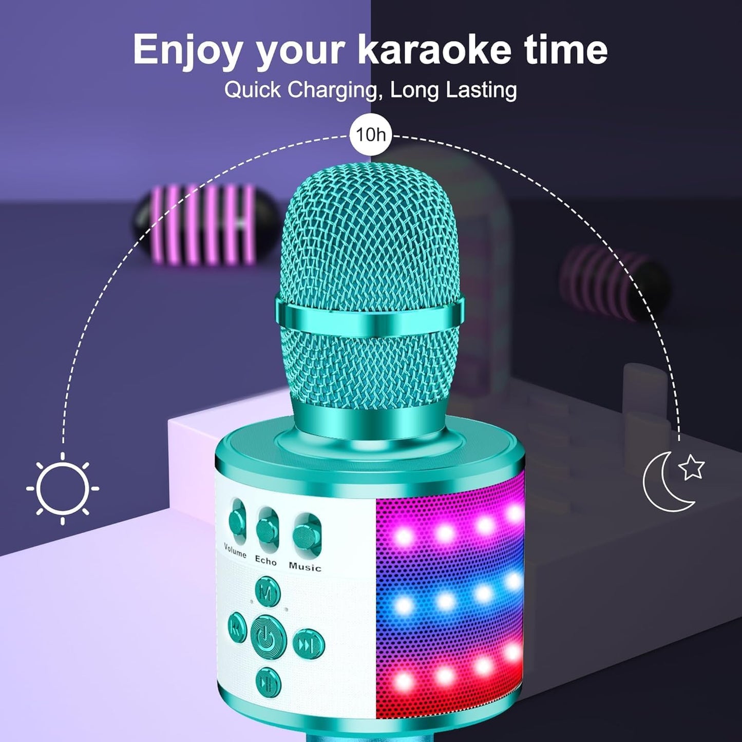 BONAOK Karaoke Microphone for Kids & Adults - Bluetooth Microphones Singing Mic with Disco Lights, Echo Effect, Built-in Speaker Portable Karaoke Player for Party Travel Gifts Q78(Ice Blue)