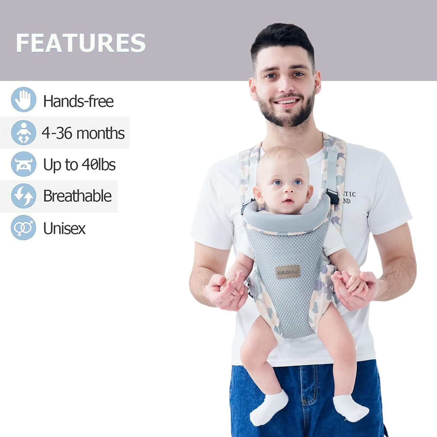 IULONEE Baby Carrier, Embrace Cozy 4-in-1 Infant Carrier Ergonomic Adjustable Holder Portable Convertible Front and Back Backpack Carry for Infants Toddlers Babies Girl and Boy 7-45 Pounds (Gray)
