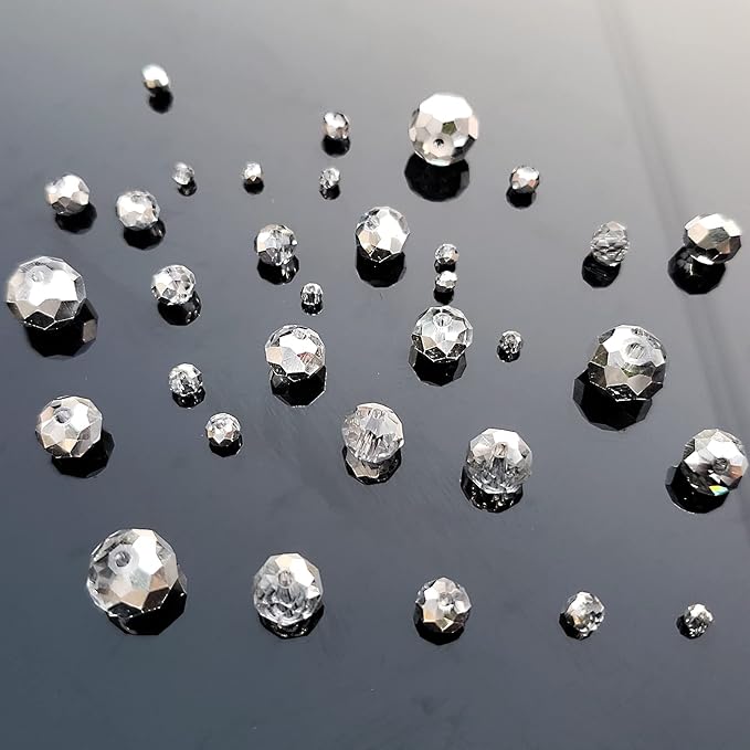 2-10mm Briolette Rondelle 810pcs Half Silver Crystal Glass Beads Faceted Shape Crystal Spacer Beads for Bracelet Necklace Decorative Hand Jewelry Making (2/4/6/8/10mm Half Silver)