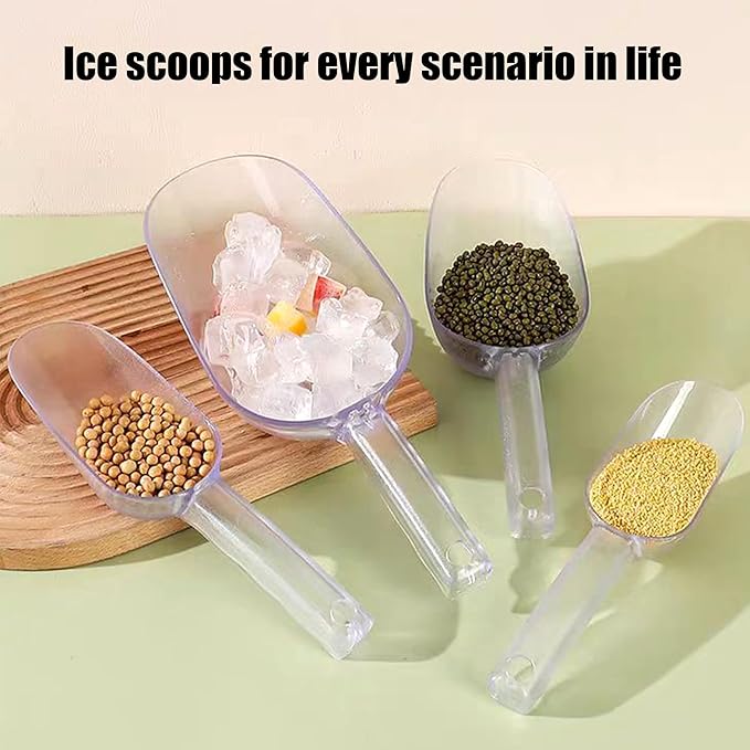 3PCS Clear Plastic Ice Scoop, 24 ounces Alec Ice Scoop, Kitchen Scoop for Ice Bucket Ice, Popcorn, Coffee Beans, Flour (24 oz.)