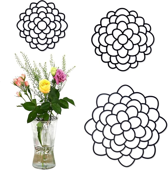 3 Pcs Modern Flower Frog Metal Flower Arrangement Holder Floral Grid Used for Vase Flower Arrangement Art Convenient Stem Holder for Flowers Flower Frog Organizer Metal Lid for Vase (Black)