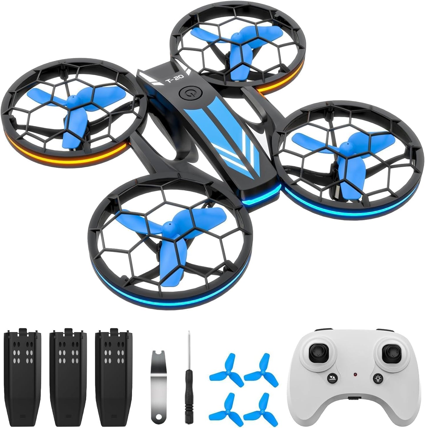 Mini Drones for Kids - RC Drone with Auto Hovering and Headless Mode, Quadcopter with LED Light, Propeller Full Protect, 3D Flips, 3 Batteries, Remote Control, Best Toys Gifts