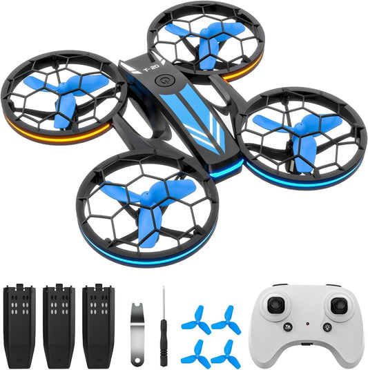 Mini Drones for Kids - RC Drone with Auto Hovering and Headless Mode, Quadcopter with LED Light, Propeller Full Protect, 3D Flips, 3 Batteries, Remote Control, Best Toys Gifts