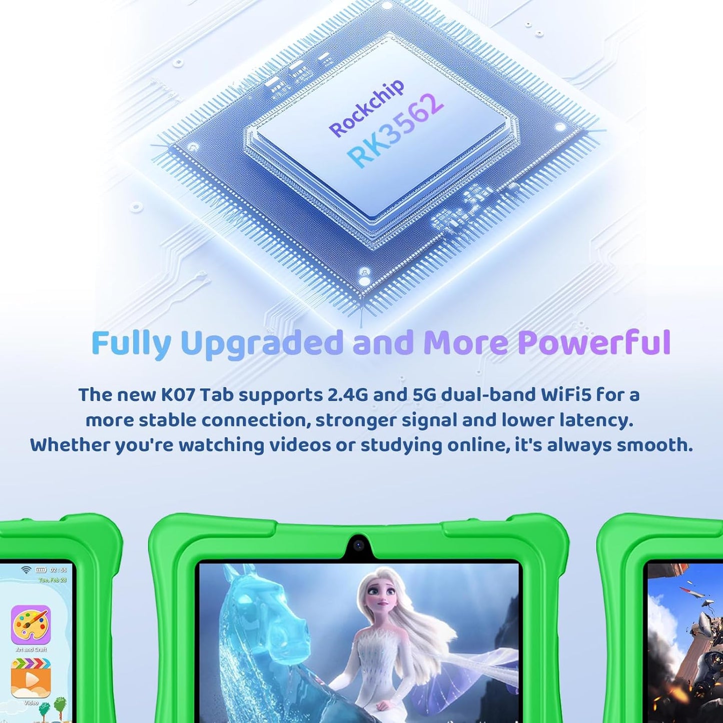 Kids Tablet, 7 inch Android 15 Tablet for Kids, 8GB+32GB 1TB Expand, Quad-Core Toddler Tablets with Shockproof Case, BT5.0, WiFi 5, Parental Control, Games, Dual Camera (Green)