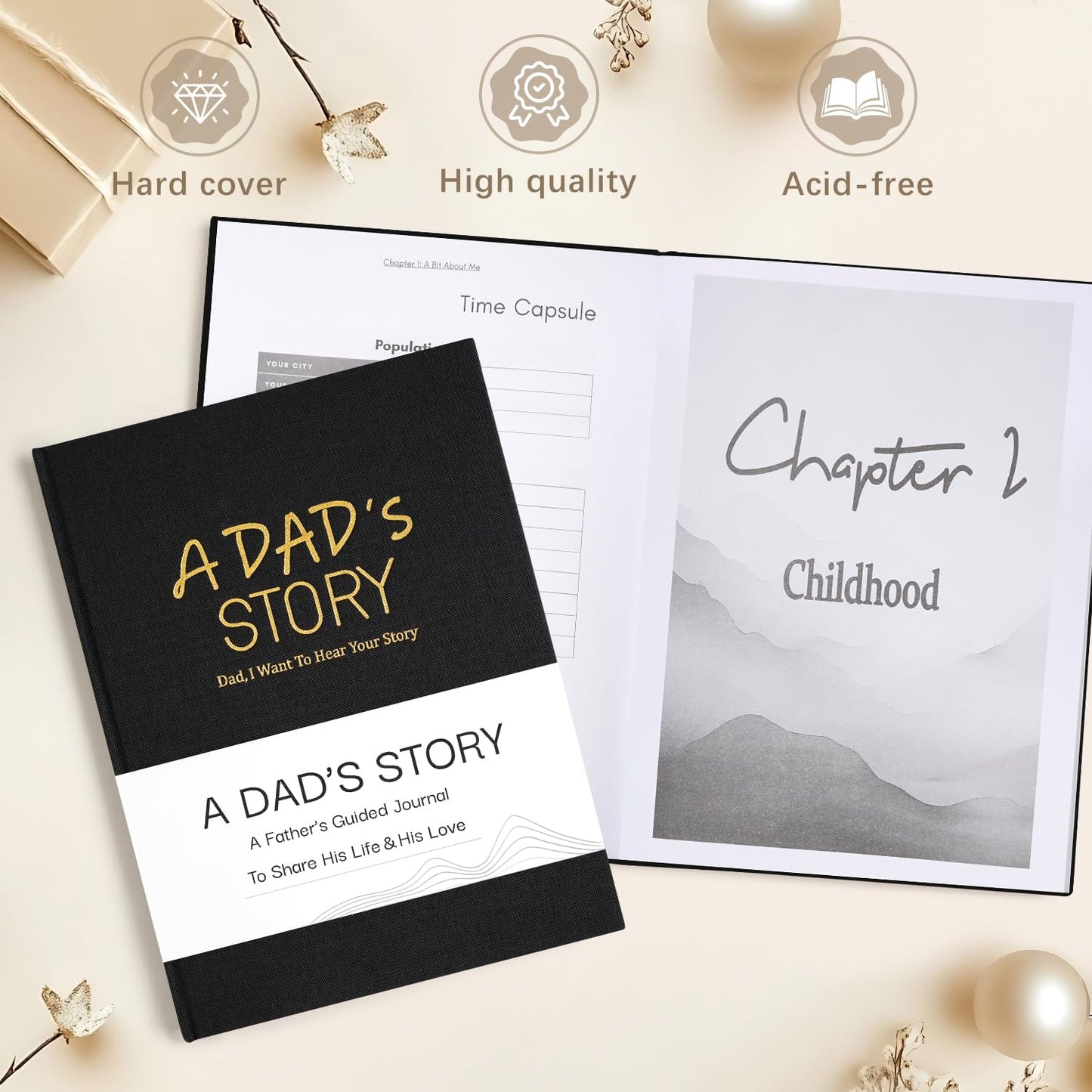 Artmag Dad's Life Story Journal Family Keepsake Book Linen Hardcover for Dad to Share His Memories, with 250+ Prompt Questions Book Gift for Birthday Father's Day Christmas (Black)