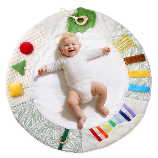 Montessori Baby Play Mat for Early Learning, Tummy Time Playmat, Activity Mat with 5 Development Zones, for Motor Skills & Sensory Development, Baby Essentials Gift