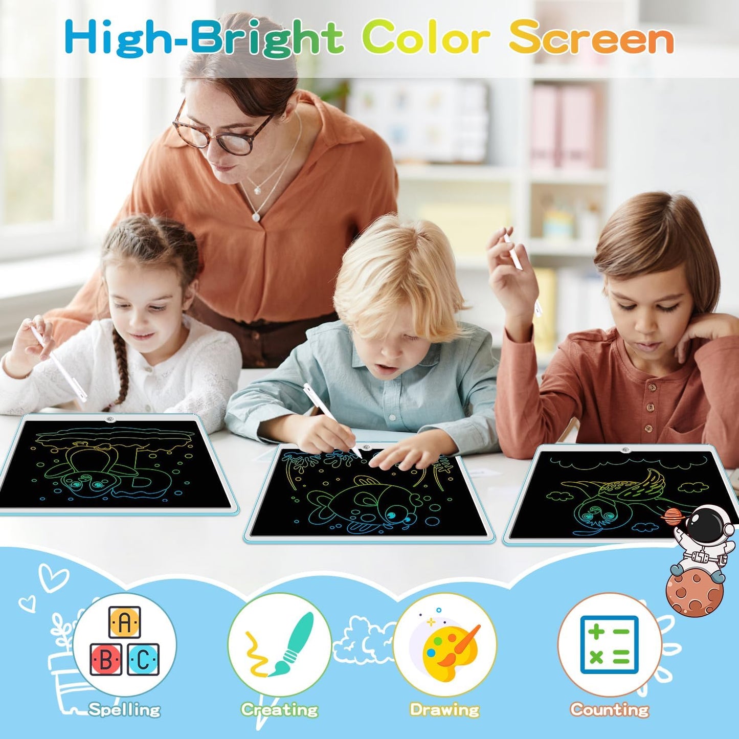 15 Inch LCD Writing Tablet for Kids Ages 3 4 5 6 7 8, Reusable Doodle Board with Stylus Pen Drawing Pad, Educational Travel Toy for Boys & Girls, Ideal Birthday & Holiday Gift