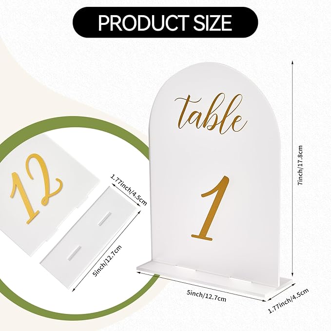 SHINVALE Arch Acrylic Wedding Table Numbers 1-15 with Gold Foil Font – Frosted Finish, Elegant Modern Design with Stands, Easy Assembly Table Signs for Weddings, Parties & Events