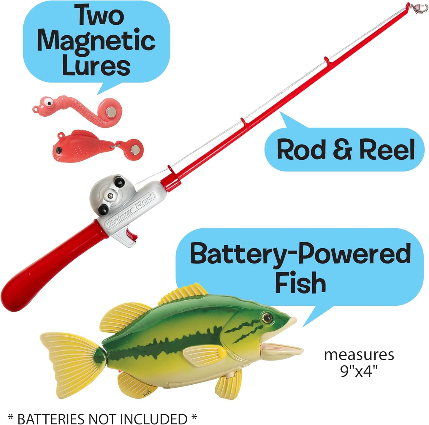 Small World Toys Magnetic Fishing Game, Catch of The Day Bass Fishing Toy for Kids Ages 3+, Includes Kids Fishing Pole and 1 Fish For Toddler Bath Toys, Water Fish Toys For Pools & Tubs