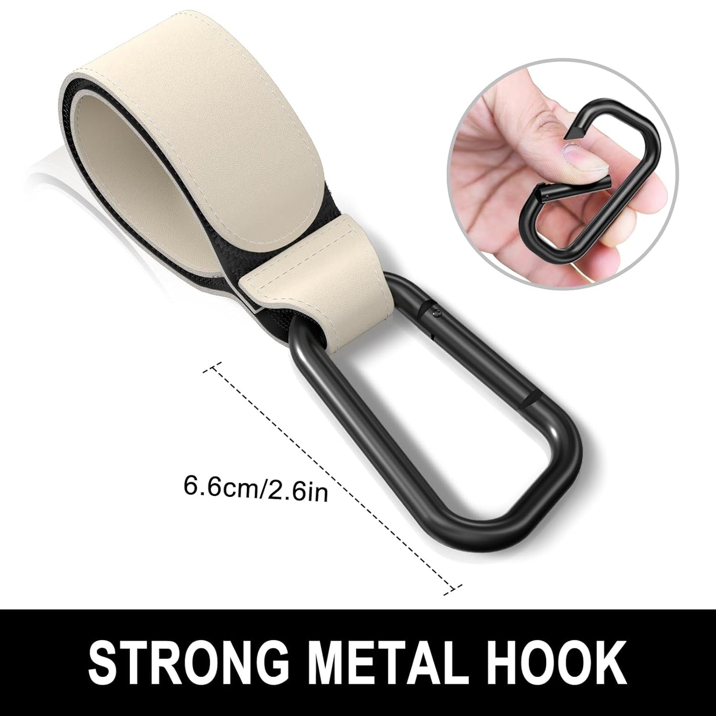 Baby Stroller Hooks for Hanging Bags, Universal Stroller Clips Accessories, Mommy Hook for Diaper Bag, Shopping Cart, Purse, Backpack - 2 Pack, Off White
