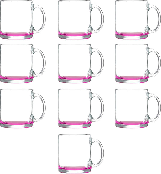 Libbey Clear Glass Coffee Mugs 13 oz. Set of 10, Bulk Pack - Perfect for Coffee, Tea, Espresso, Hot Cocoa, Other Beverages - Pink Bottom