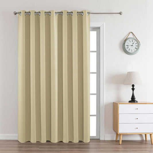 Joydeco Blackout Curtains 108 Inches Long 1 Panel, Thermal Insulated Long Curtains& Drapes 1 Piece, Room Darkening Grommet Drapes for Living Room Bedroom Window (W70 x L108 Inch, Beige)