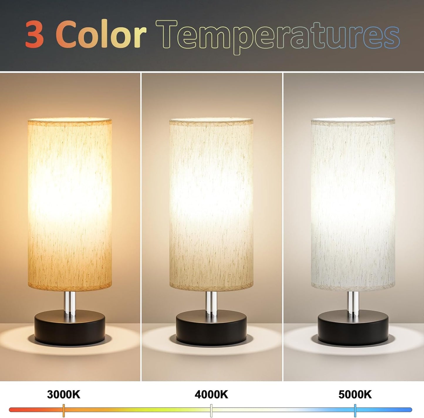 Small Table Lamp with LED Bulb - 3 Color Temperatures for Bedroom, Nightstand, Minimalist Night Stands, Desk, Kids, Living Room, Office, Dorm