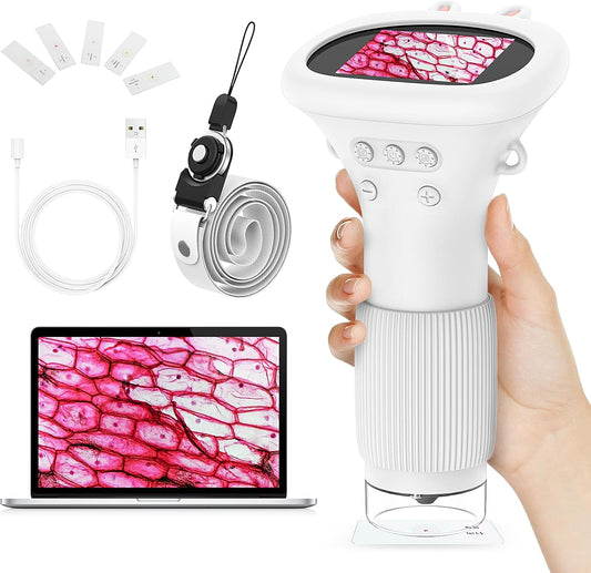 HUTACT Kids Portable Microscope with 2'' Screen - 1000X Digital Handheld Microscope with Prepared Slides Kit, Christmas Birthday Gifts for Kids All Age