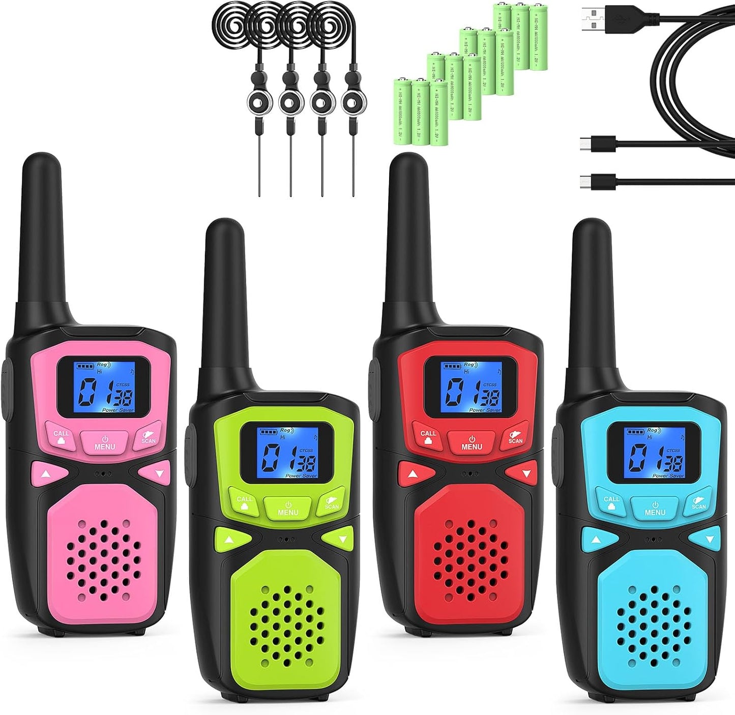 WokTok Kids Adult Suitable Walkie Talkie, Rechargeable, Outdoor Camping Game Toys, Birthday Gift, Suitable for 8-12 3-5 Years Old Boys and Girls 2-Way Long Distance Radio, 4 Packs
