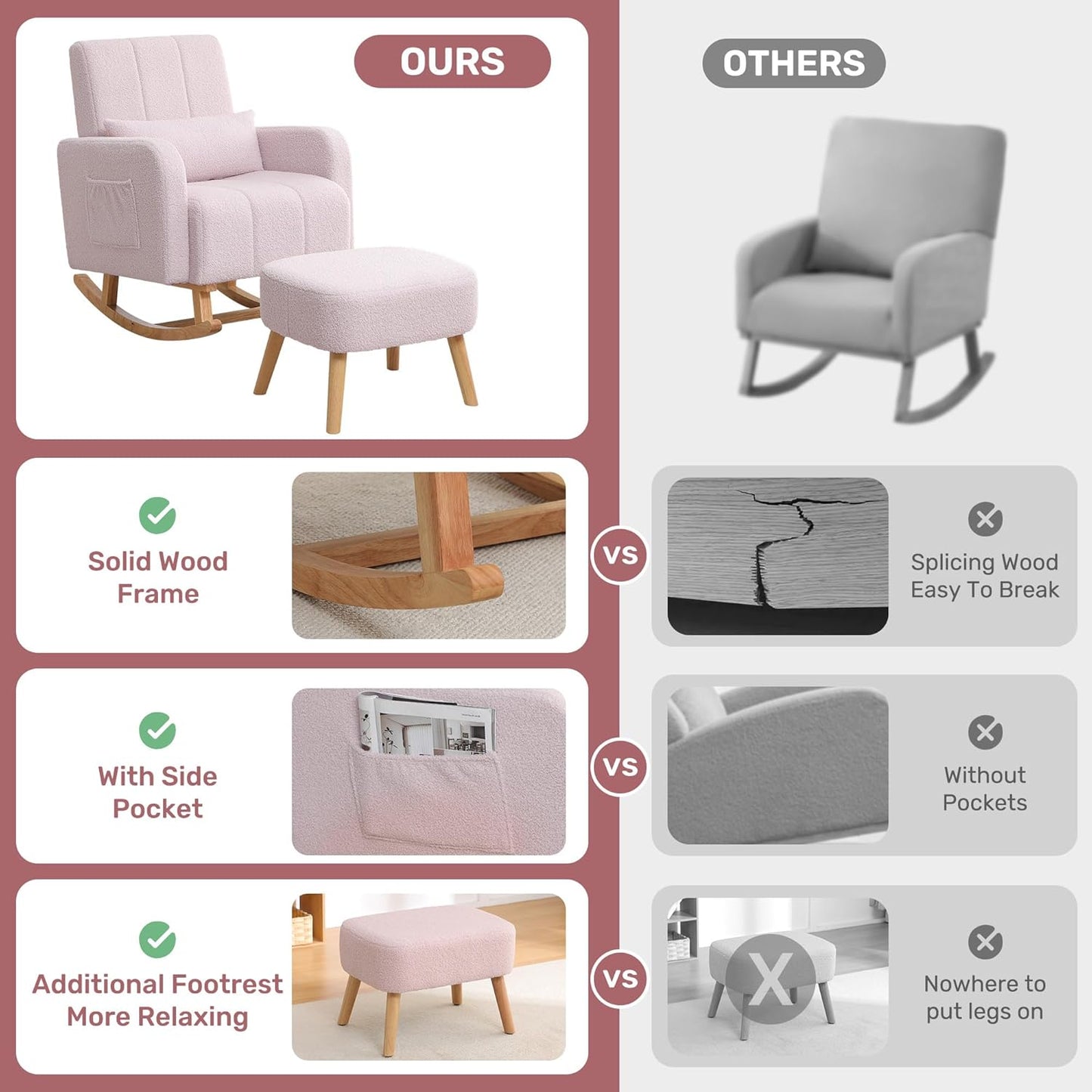 Glider Chair with Ottoman Light Pink